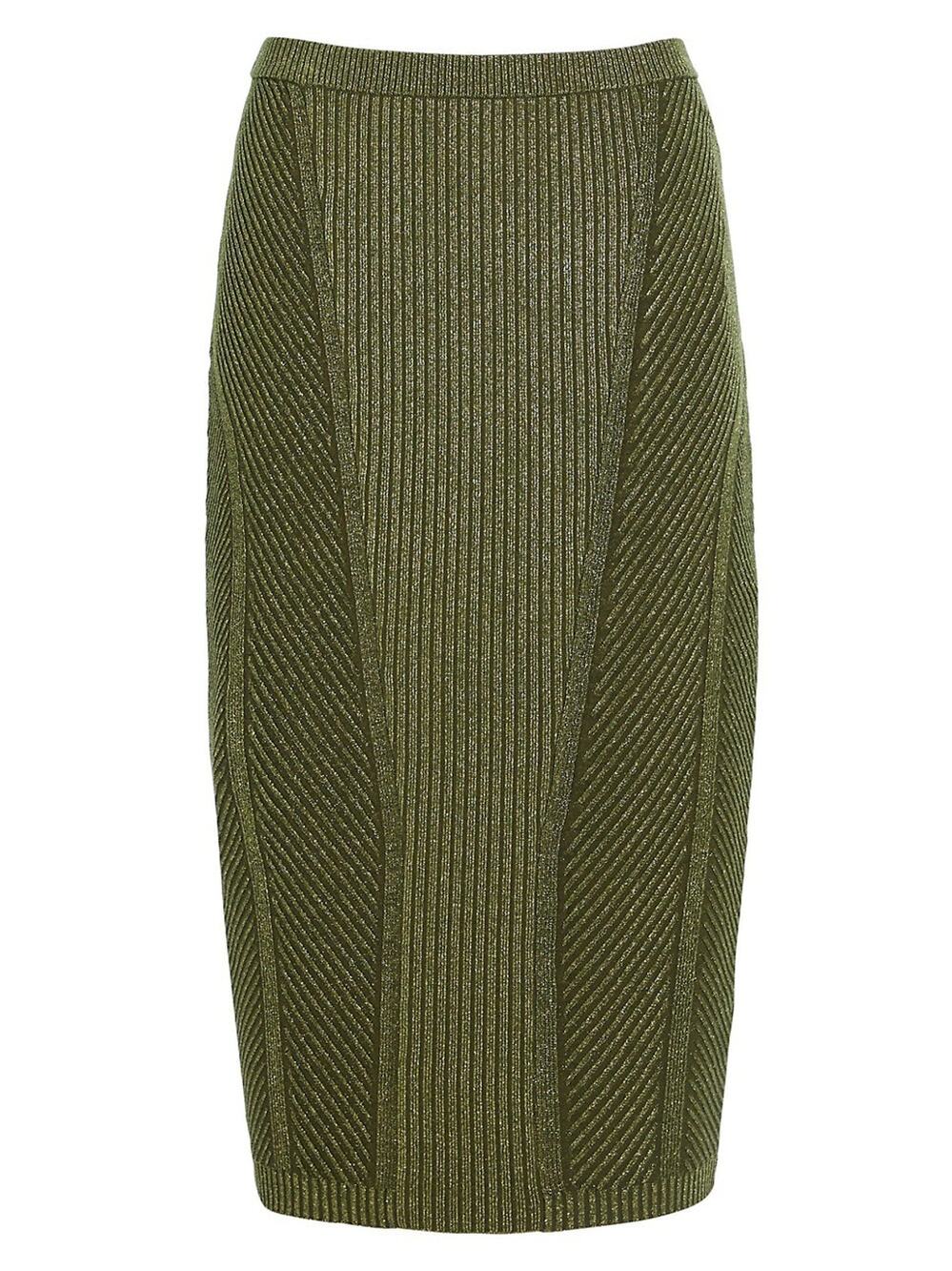 Retrofete Ribbed Metallic Military Green Posie Skirt Size Small